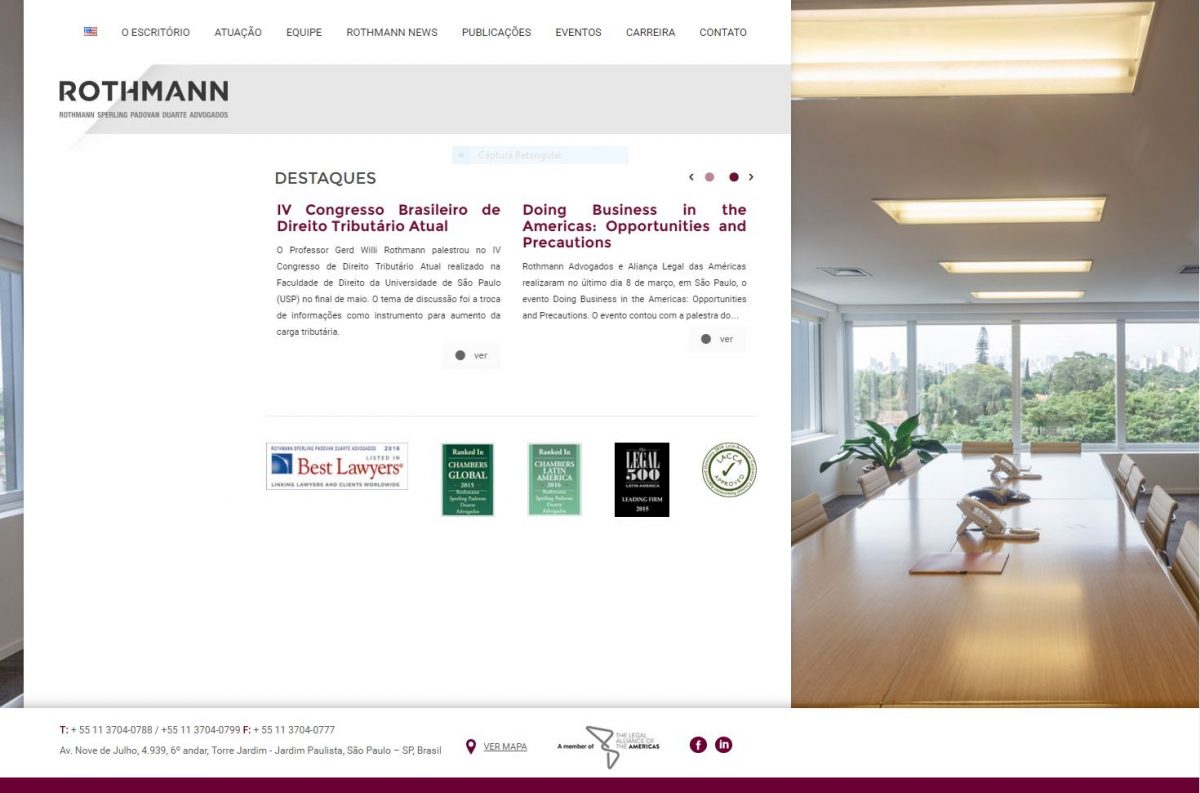 Tela de Homepage Site Rothmann Advogados