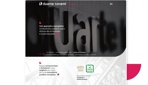 Tela de site Duarte Tonetti Advogados desenvolvido pela Unitri Design