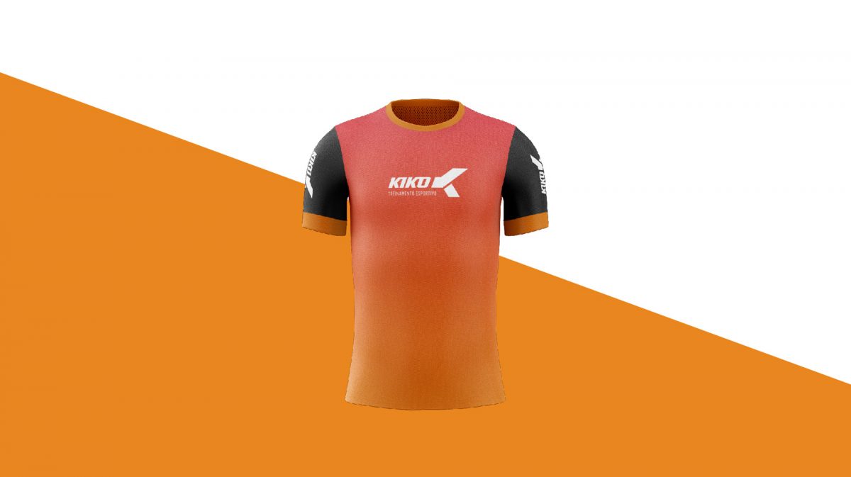 Aplicação em camiseta de nova identidade visual Kiko Treinamento Esportivo desenvolvido pela Unitri Design