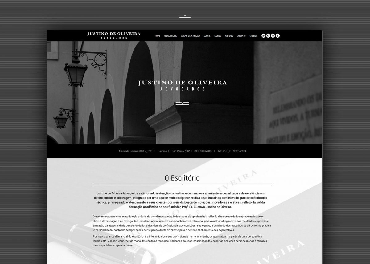 Tela de site Justino de Oliveira