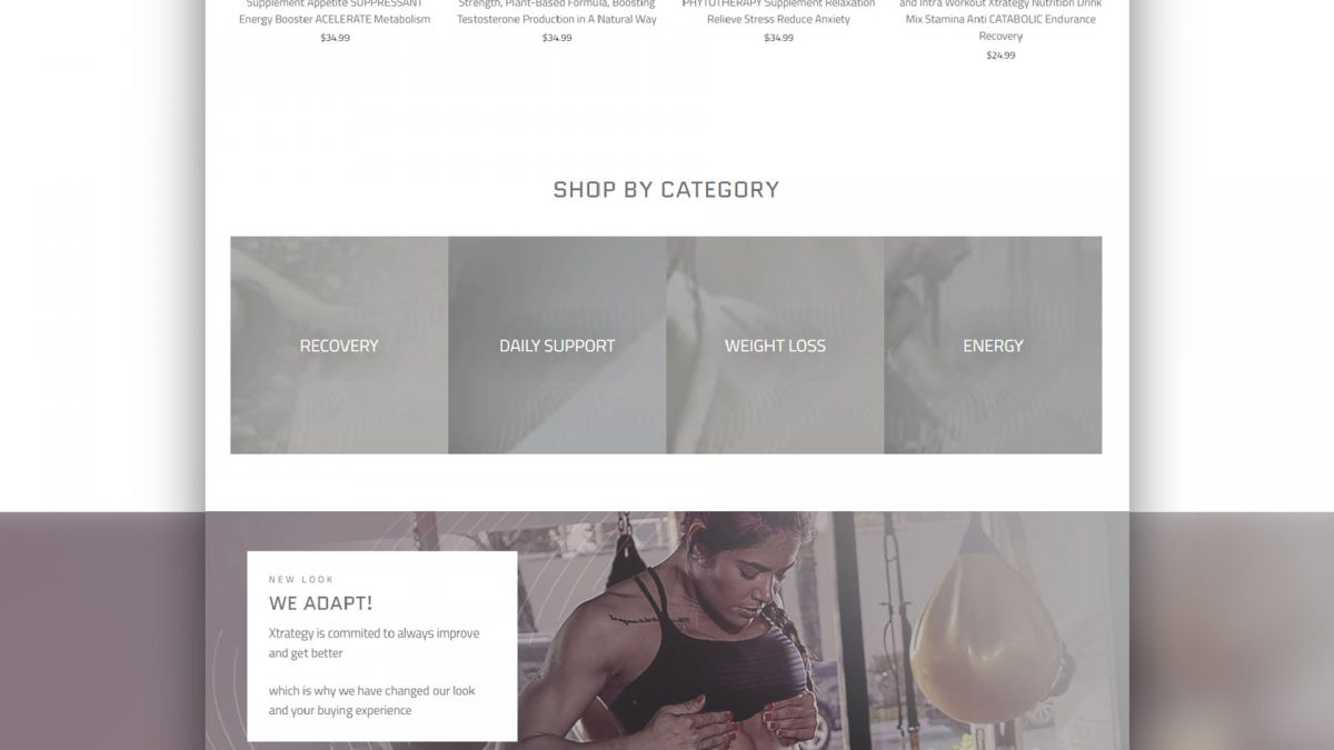 interface de e-commerce Xtrategy Nutrition desenvolvida pela Unitri Design