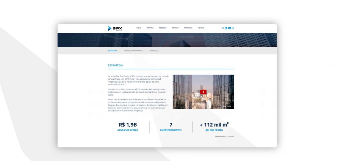 Apresentação de site SPX Capital, desenvolvido pela Unitri Design