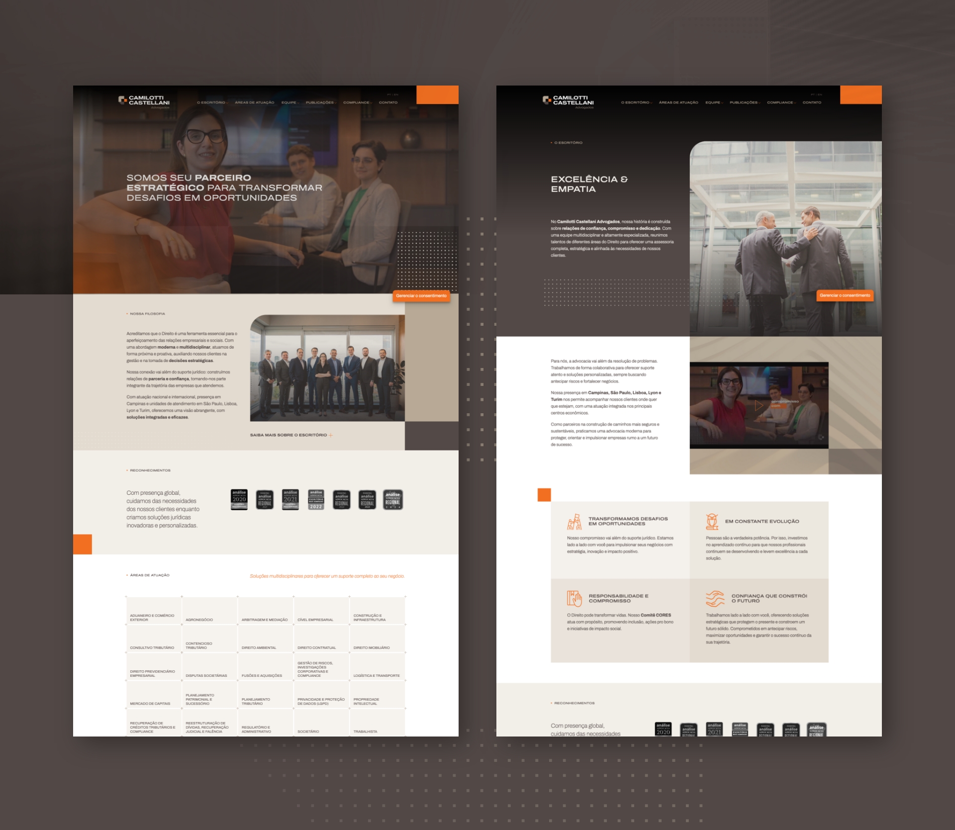 Estratégia, Logotipo, Identidade Visual e Site Camilotti Castellani Advogados criados pela Unitri Design
